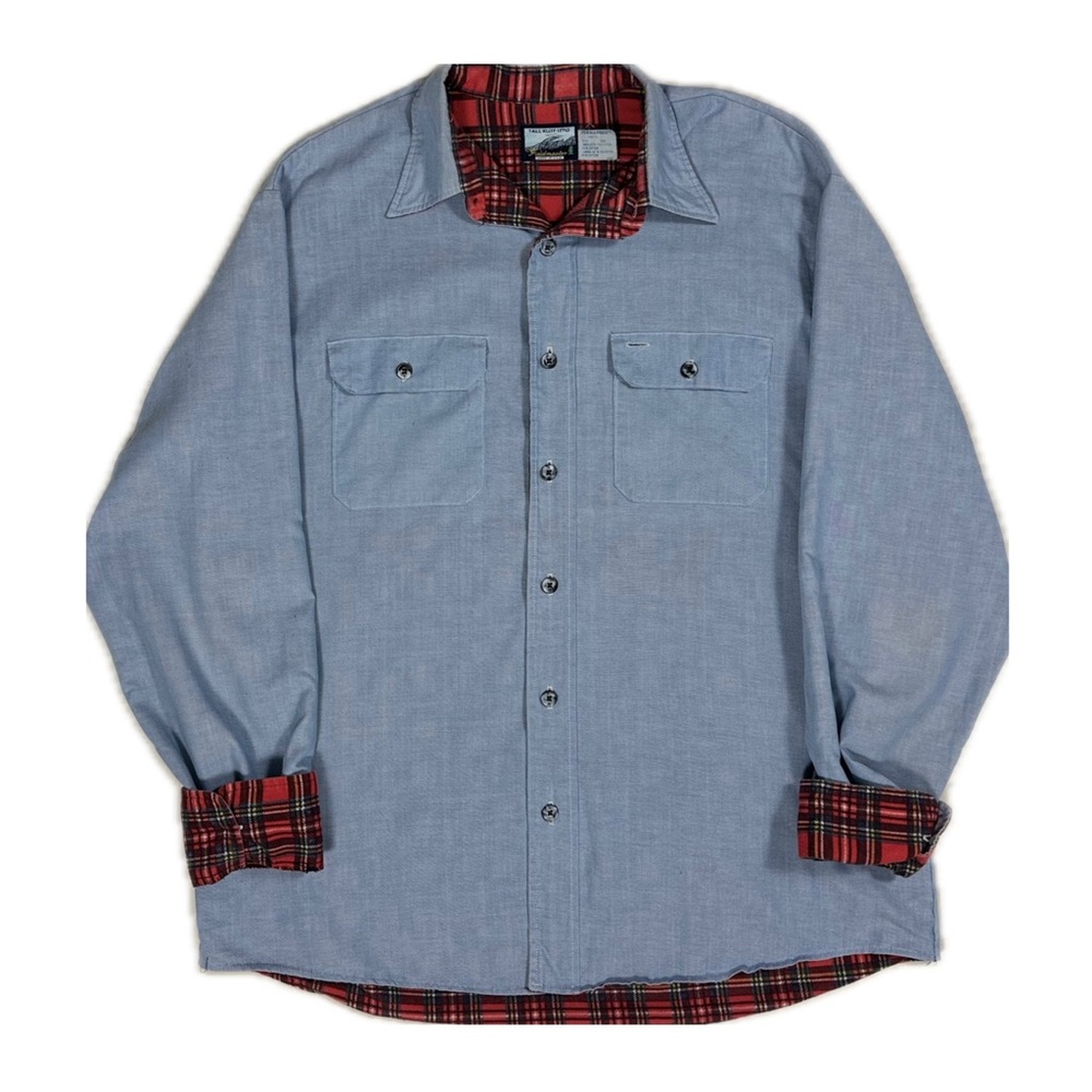 Vtg Fieldmaster Perma Prest denim flannel lined button up shirt mens XL Tall